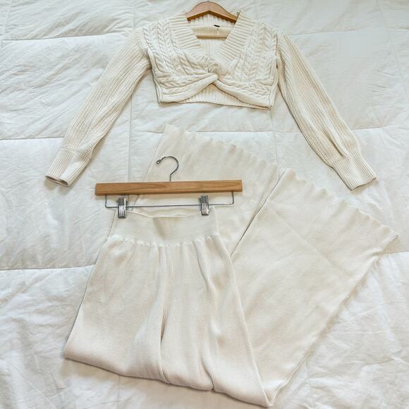 Free People Emilie Sweater Set Size XS White Whisper Cable Knit Lounge - Picture 5 of 12